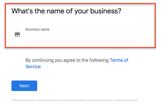 Google My Business step two is naming your business