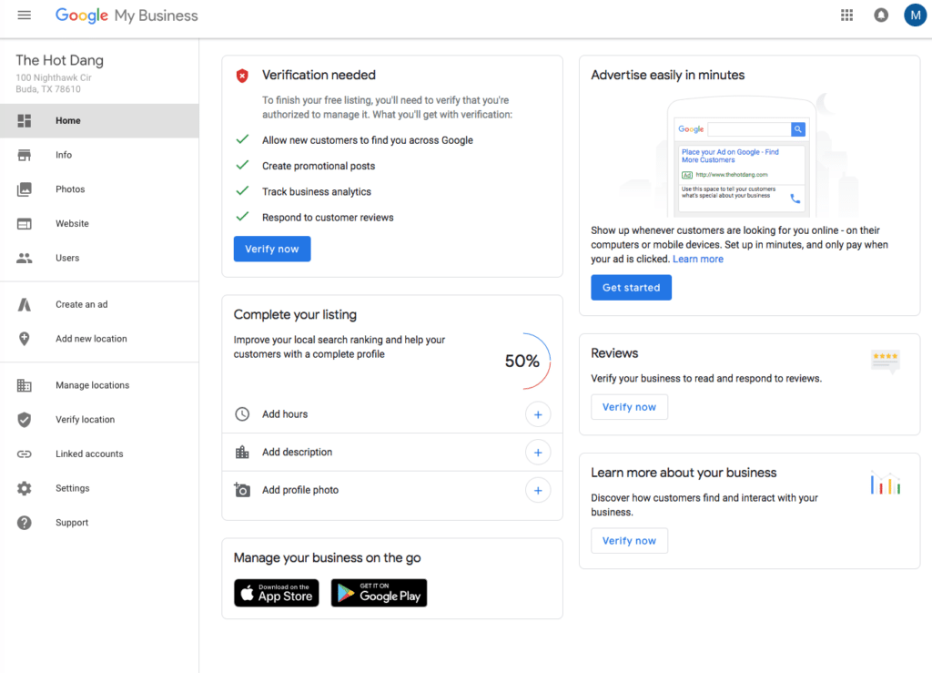 The Google My Business dashboard is easy to use.