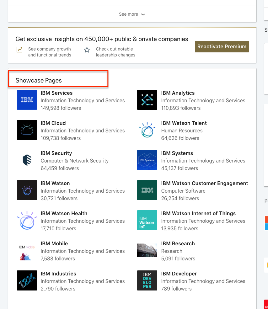 LinkedIn Showcase pages