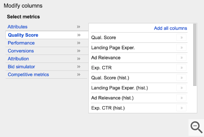 Ad quality score location in AdWords 