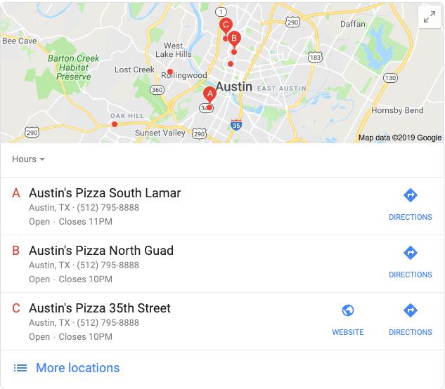 Local SEO snack pack example 