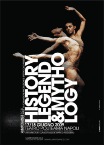 Ballerina leaping with large typography next to her.