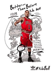 Adidas ad with Bulls player Derrick Rose and illustration drawn on.