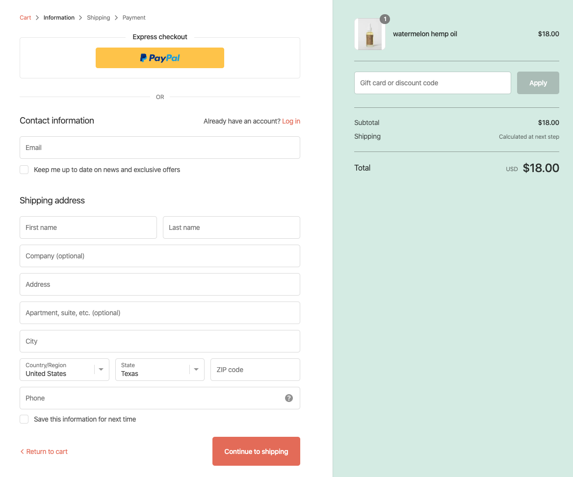 Cocokind E-commerce store checkout process 