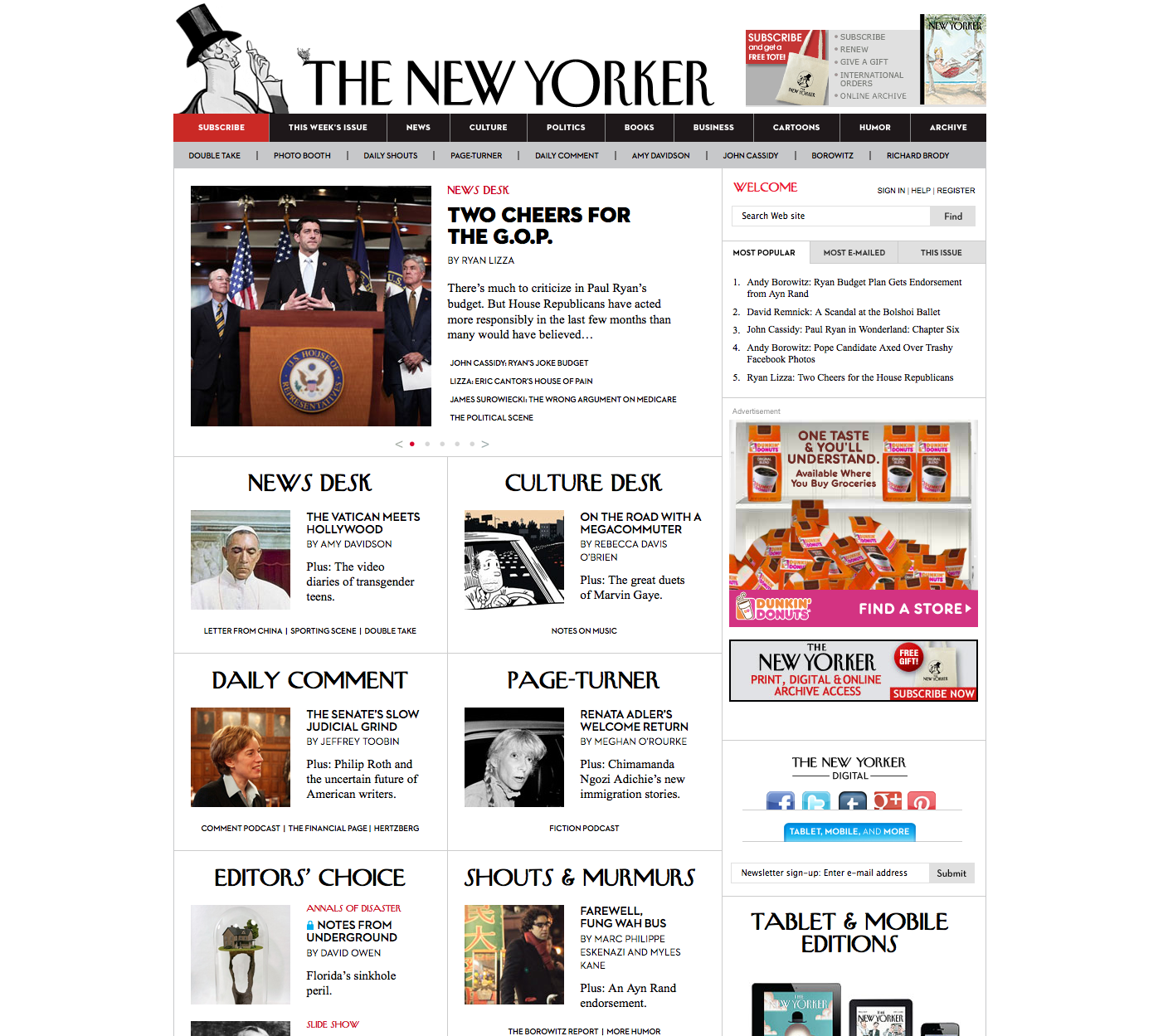 Website redesign of The New yorker - Blog style Website Design